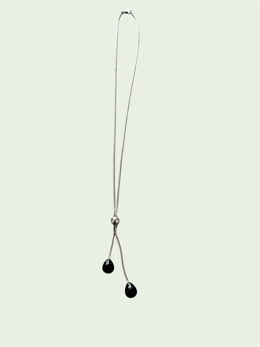 Modern Silver-tone Lariat-style necklace with Black Teardrop beads